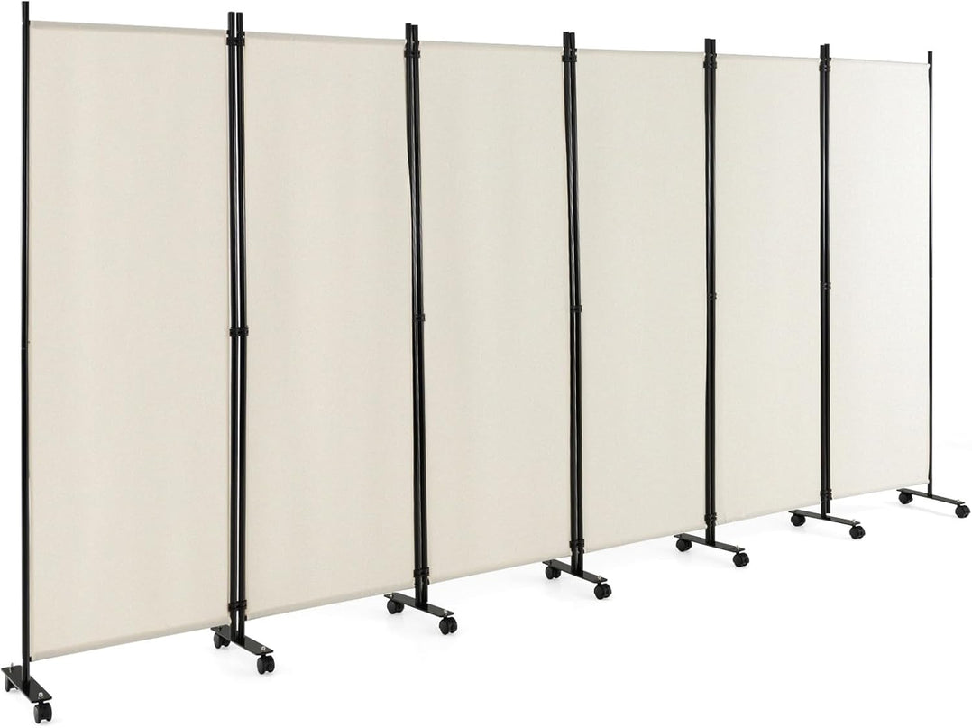 Giantex 6 Panel Room Divider, 132''W x 68''H Large Folding Privacy Screen, Rolling Partition Room Dividers for Home Office Studio Separation