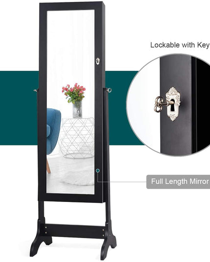 Lockable Standing Jewelry Armoire with Full Length Mirror - Giantex