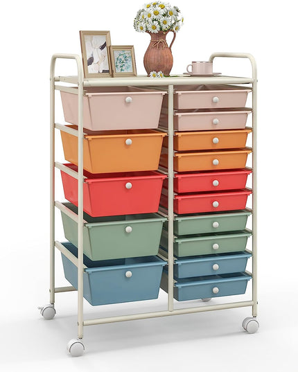 15-Drawer Organizer Cart Office School Rolling Storage Cart - Giantex
