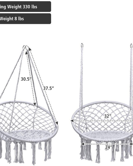 Hanging Hammock Chair, Macrame Hanging Chair 330 Pounds Capacity