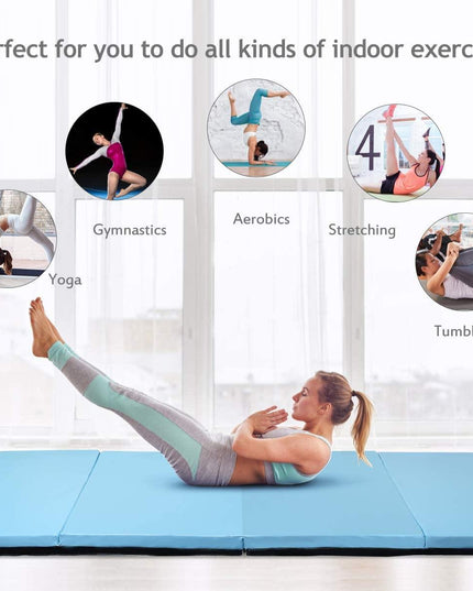 Gymnastics Mat, Anti-Tear Folding Gymnastics Exercise Mats Carrying Handles - Giantexus