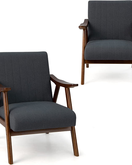 Giantex Mid-Century Modern Accent Chair - Comfy Upholstered Lounge Chair with Arms, Anti-Slip Felt Pads