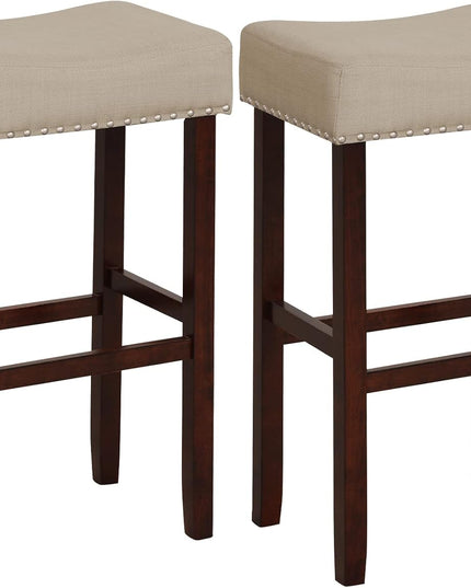 Giantex 29.5" Bar Height Bar Stools Set of 4 - Backless Saddle Barstools with Nailhead Linen Foam Seat