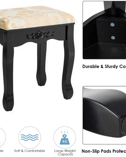 CHARMAID Vanity Table Set with Rotatable Oval Mirror (Black) - Giantexus