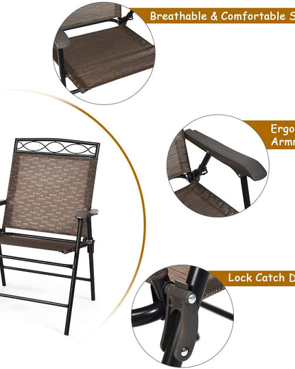 Giantex Patio Dining Set Round Glass Table with 2 Patio Folding Chairs(Brown)