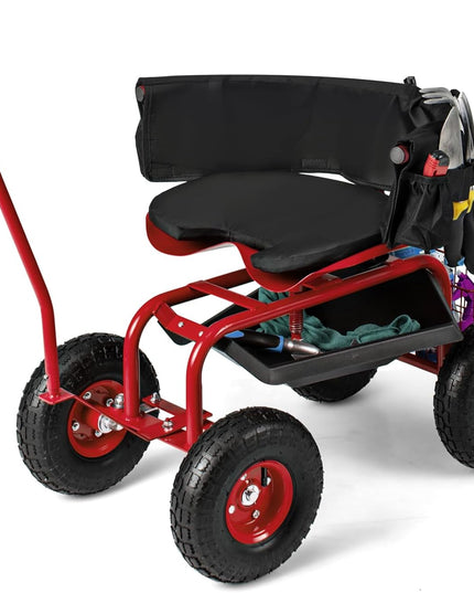 Giantex Garden Cart, Rolling Workseat with 4 Wheels, Tool Tray, Removable Cushion, Storage Basket