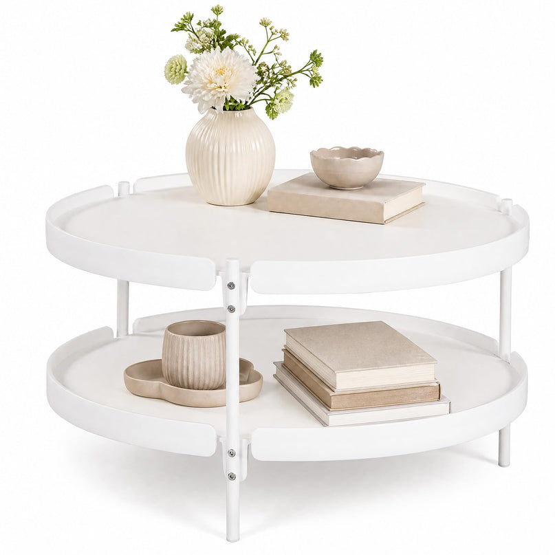 GIANTEX 2-Tier Round Coffee Table with Storage