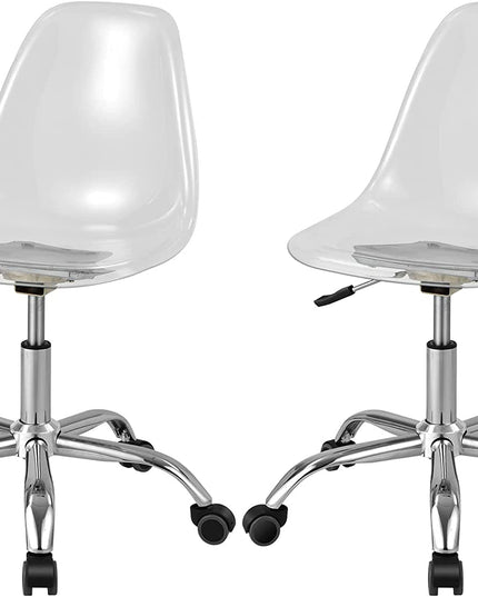 Giantex Clear Desk Chair, Acrylic Armless Office Rolling Chair, Height Adjustable Leisure Ghost Chair