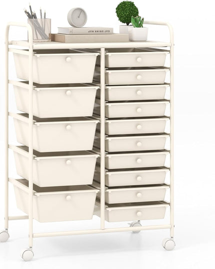 Giantex 15-Drawer Organizer Cart Office School Rolling Storage Cart