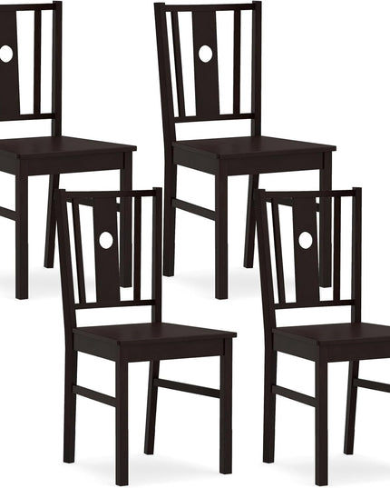 Giantex Solid Rubber Wood Dining Chairs Set of 2/4 with Slatted Curved Backrest