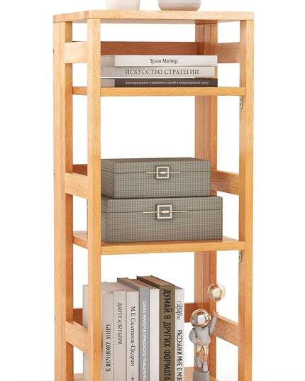 Giantex 4-Tier Bookshelf, 34.5" Floor Storage Shelf w/Rubber Wood Frame, Anti-Toppling Kits, 14" x 13" x 34.5"