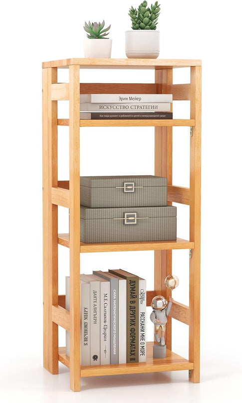 Giantex 4-Tier Bookshelf, 34.5" Floor Storage Shelf w/Rubber Wood Frame, Anti-Toppling Kits, 14" x 13" x 34.5"