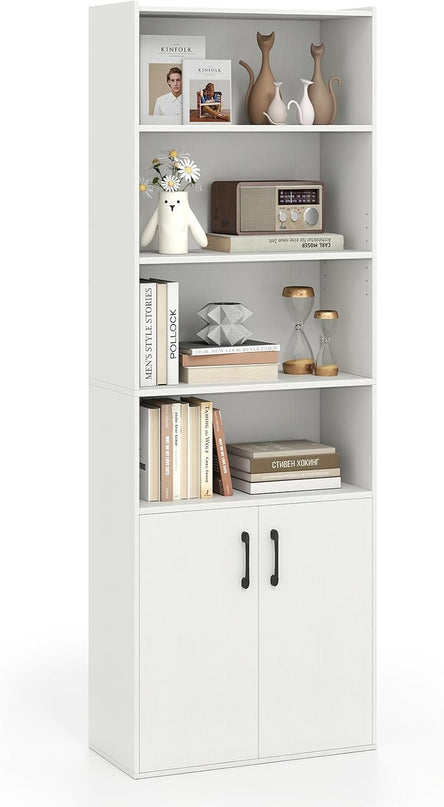 Giantex 70" Bookcase with 2 Doors Cabinet & Multipurpose Display Rack