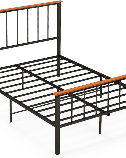 Giantex Queen/Full Size Metal Platform Bed Frame with Spindle Headboard & Footboard, Black