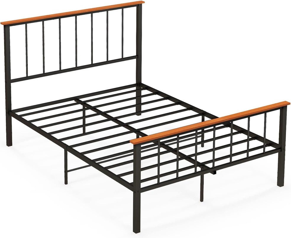 Giantex Queen/Full Size Metal Platform Bed Frame with Spindle Headboard & Footboard, Black