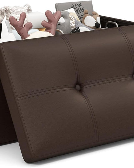 Giantex Cube Storage Ottoman - 15 Inches Folding Ottoman Storage Chest, PVC Leather, Upholstered Footrest