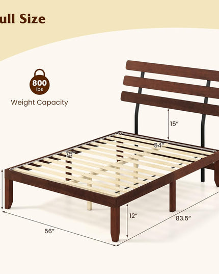 Giantex Mid-Century Modern Solid Wood Platform Bed with Wooden Slats Support & Retro Headboard