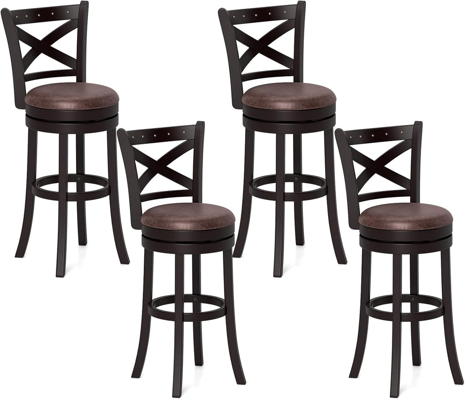 Giantex 30" Swivel Bar Stools with Footrest & Rubber Wood Frame