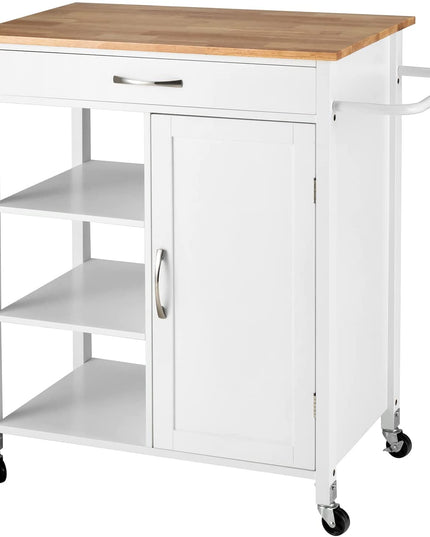 Giantex Kitchen Island - Mobile Kitchen Cart on Wheels, 1-Door Storage Cabinet, Large Drawer, 3 Tier Shelves