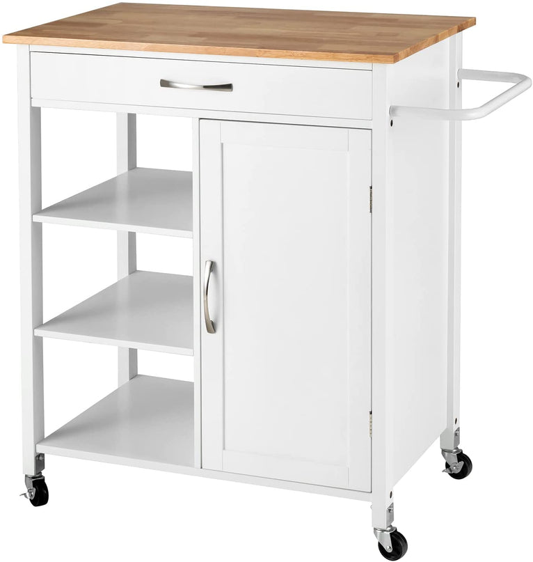 Giantex Kitchen Island - Mobile Kitchen Cart on Wheels, 1-Door Storage Cabinet, Large Drawer, 3 Tier Shelves