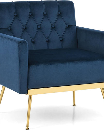 Giantex Modern Velvet Accent Chair Set of 1/2, Mid-Century Upholstered Single Sofa Chair w/Button Tufted Back