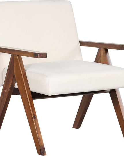 Giantex Modern Accent Chair, Linen Fabric Armchair with Solid Acacia Wood Frame, Soft Padded Cushion