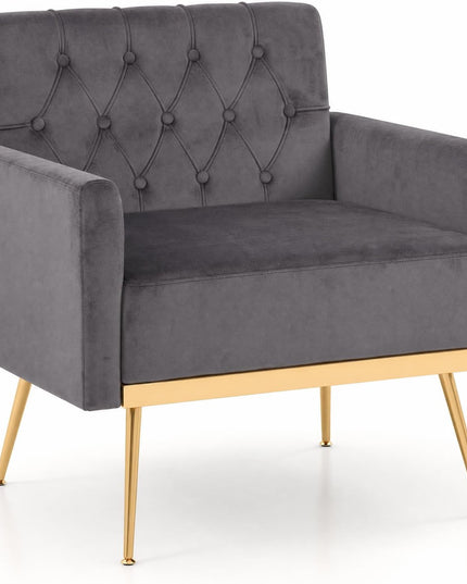 Giantex Modern Velvet Accent Chair Set of 1/2, Mid-Century Upholstered Single Sofa Chair w/Button Tufted Back