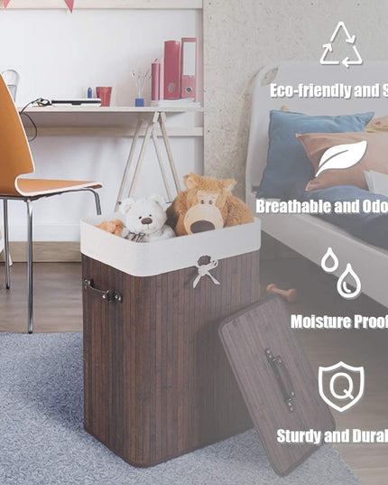 Laundry Hamper Bamboo Laundry Basket, Clothes Hamper with Lid and Removable