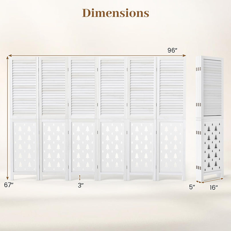 GIANTEX 67"H Folding Room Divider with Louvered Slats & Pine Tree Cutout