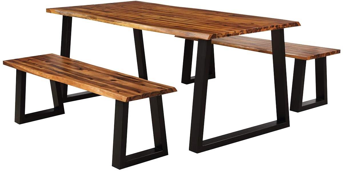 3PCS Wooden Dining Set Bench Chair Rustic Indoor &Outdoor Furniture - Giantexus