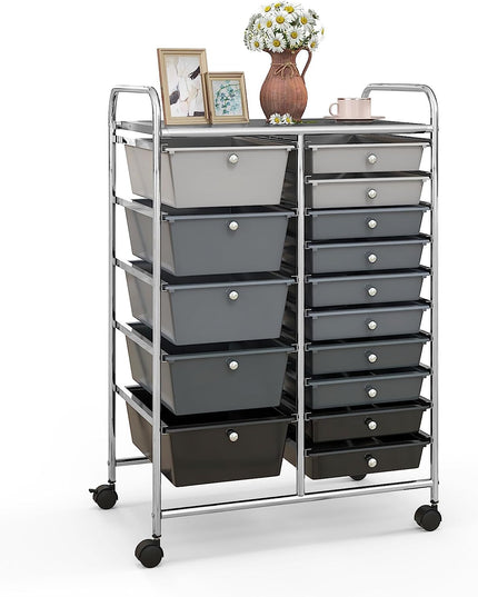 15-Drawer Organizer Cart Office School Rolling Storage Cart - Giantex