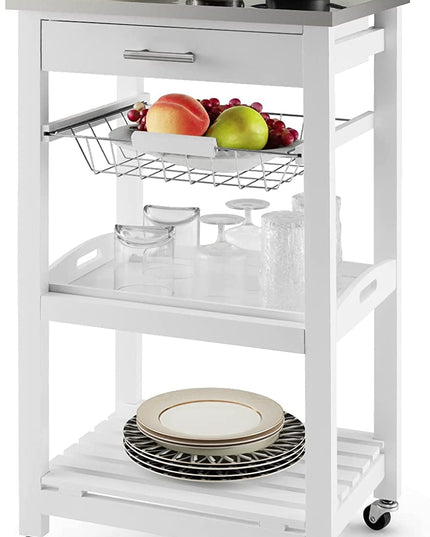 Giantex Kitchen Island Cart Rolling Kitchen Trolley with Stainless Steel Tabletop
