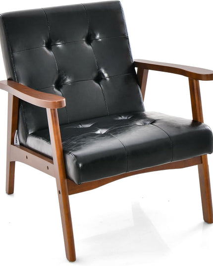 Giantex Mid Century Modern Accent Chair, Upholstered Tufted Armchair with Solid Rubber Wood Frame