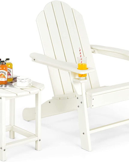 Adirondack Chair with Side Table, Outdoor Fire Pit Chair Set with End Table, White