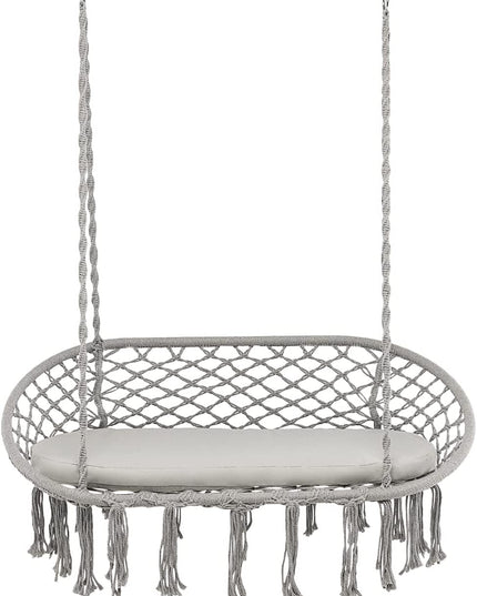Hammock Chair 2 Seat, Macrame Hanging Chair with Cushion