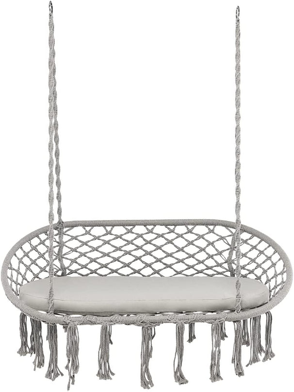 Hammock Chair 2 Seat, Macrame Hanging Chair with Cushion
