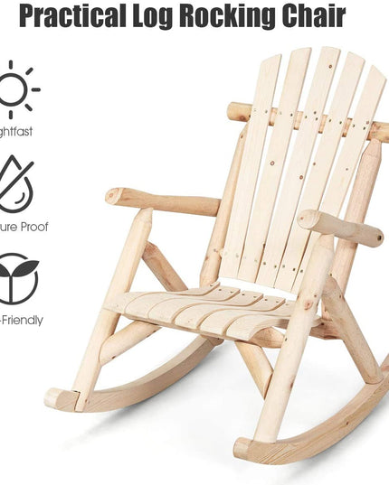 Log Rocking Chair Wood Porch & Patio Rocker for Deck Balcony
