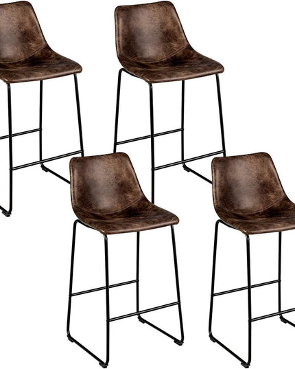 Vintage Faux Suede Bar Stools, with Metal Legs, Back and Footrest