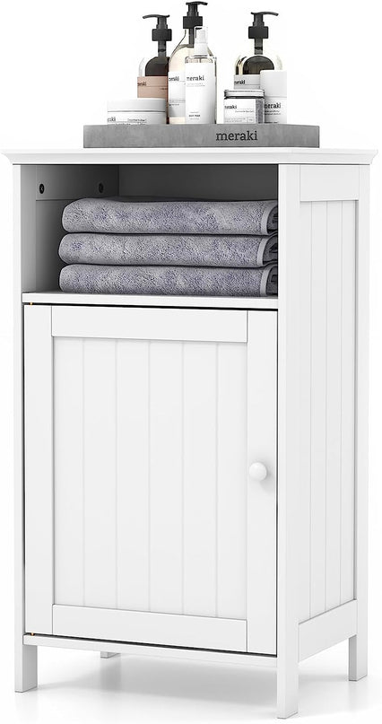 Giantex Bathroom Floor Storage Cabinet - Side Cabinet with Open Compartment, 3-Position Adjustable Shelf