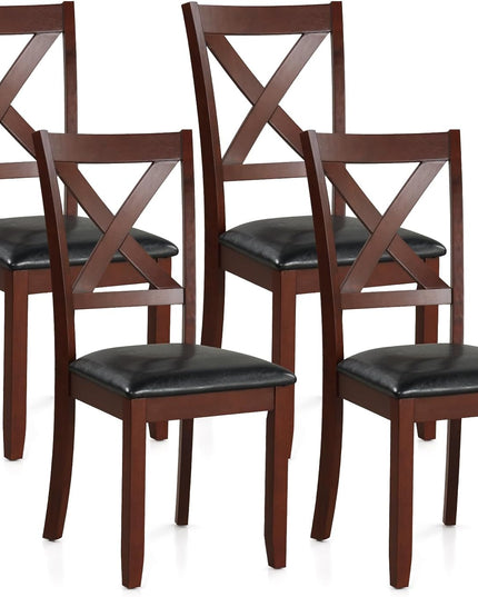 Giantex Wood Dining Chairs, Faux Leather Upholstered Dining Chairs with Rubber Wood Legs
