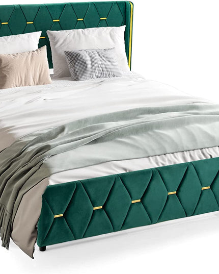 Giantex Upholstered Platform Bed Frame, Full Size Bed with Adjustable Headboard & Wooden Slat Support