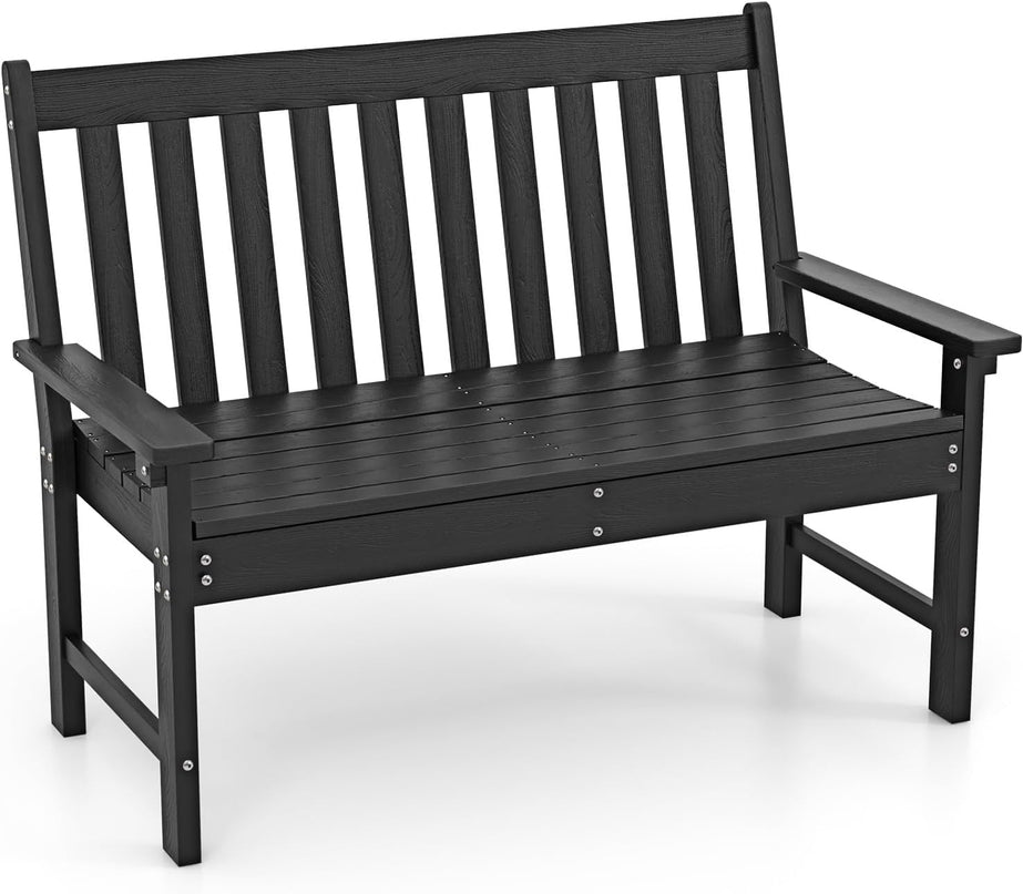 Giantex Outdoor Bench, 52-Inch Outside Bench All-Weather HDPE Park Bench with Backrest and Armrests