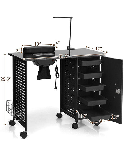 Nail Desk Manicure Table Steel Frame Nail Tables for Technician (Pure Black) - Giantexus