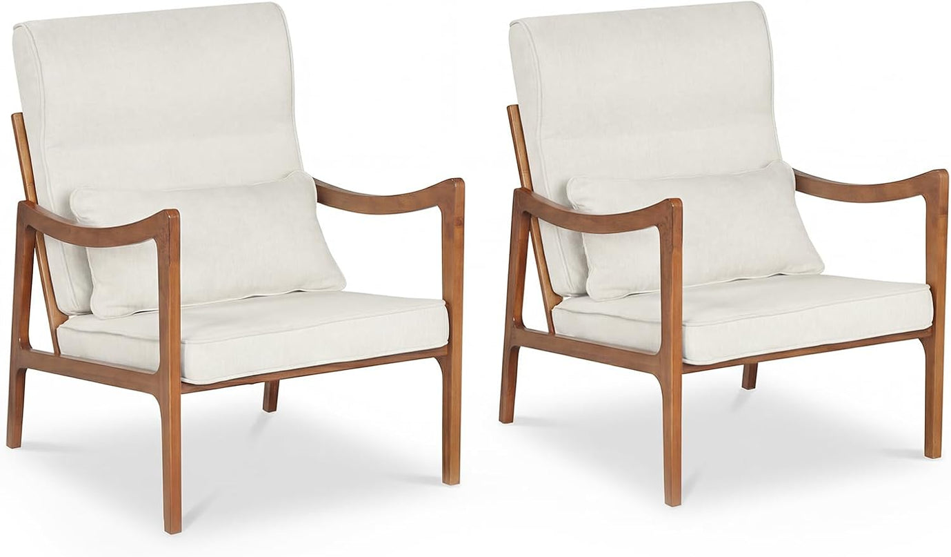 Giantex Mid-Century Faux Leather Upholstered Armchair with Lumbar Pillow (1/2)