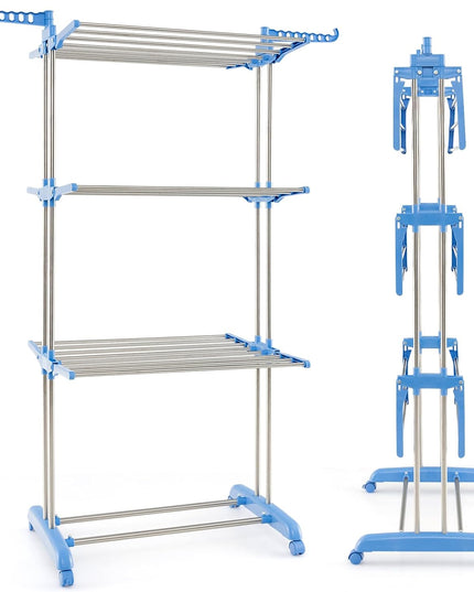 Giantex Foldable Clothes Drying Rack, Oversized 4-Tier Collapsible Laundry Rack w/ 3 Retractable Trays