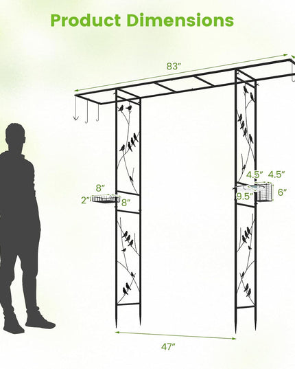 Giantex 213 cm Garden Arbor Feeding Station, Heavy-Duty Arch Trellis w/Water Bowl, Mesh Tray, Suet Feeder & Hanging Kit for Attracting Wild Birds & Supporting Climbing Plants, Tall Outdoor Archway