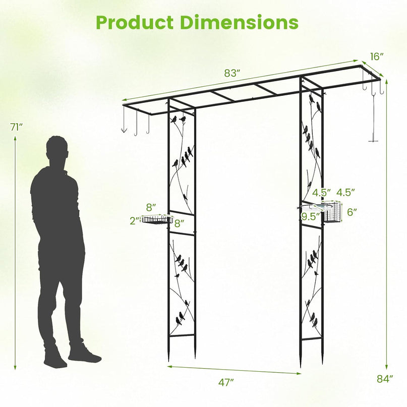 Giantex 213 cm Garden Arbor Feeding Station, Heavy-Duty Arch Trellis w/Water Bowl, Mesh Tray, Suet Feeder & Hanging Kit for Attracting Wild Birds & Supporting Climbing Plants, Tall Outdoor Archway