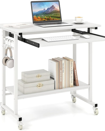 Giantex Rolling Computer Desk with Keyboard Tray & Wheels