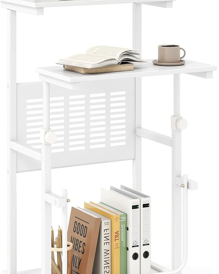 Giantex Height Adjustable Portable Laptop Cart on Wheels with Storage Shelves