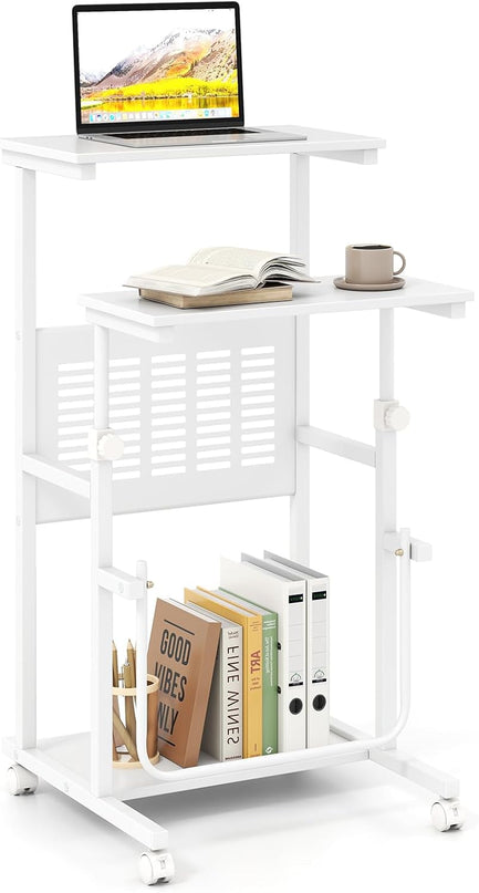 Giantex Height Adjustable Portable Laptop Cart on Wheels with Storage Shelves